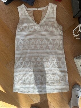Skies Are Blue White Embroidered Geometric Tank Dress